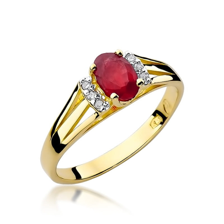 Pierścionek zaręczynowy z żółtego złota z granatem i diamentami 0,05ct Fire Of Love
