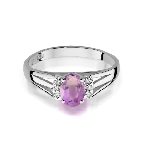 Przejdź do produktu Pierścionek zaręczynowy z białego złota z ametystem i diamentami 0,05ct Fire Of Love