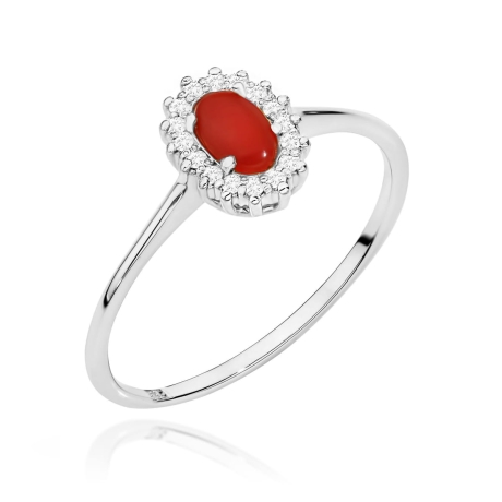 Przejdź do produktu Pierścionek zaręczynowy z białego złota z koralem i diamentami 0,08ct Fire Of Love 