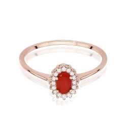 Pierścionek zaręczynowy z różowego złota z koralem i diamentami 0,08ct Fire Of Love