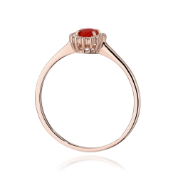 Pierścionek zaręczynowy z różowego złota z koralem i diamentami 0,08ct Fire Of Love