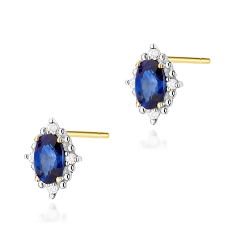 Przejdź do produktu Kolczyki z żółtego złota 585 z szafirem i diamentami 0,04ct The Diamonds