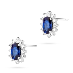 Kolczyki z białego złota 585 z szafirem i diamentami 0,04ct The Diamonds