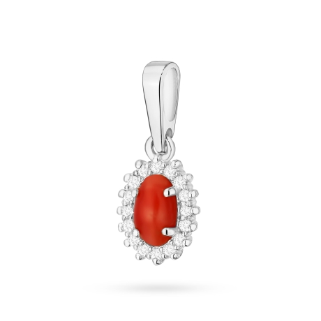 Przejdź do produktu Zawieszka z białego złota 585 z koralem i diamentem 0,08ct The Diamonds