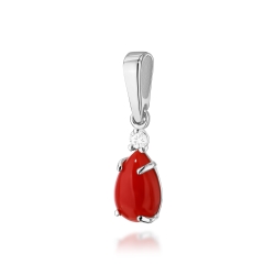 Zawieszka z białego złota 585 z koralem i diamentem 0,03ct The Diamonds