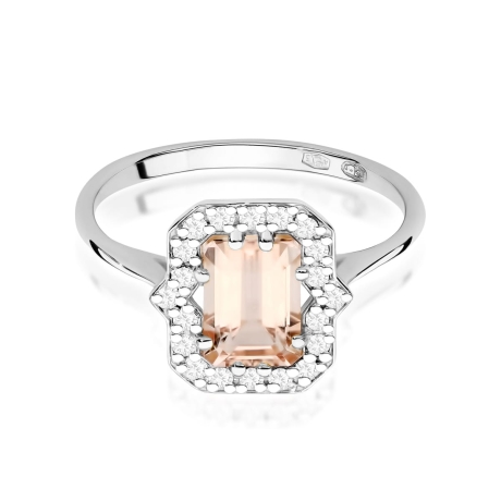 Przejdź do produktu Pierścionek zaręczynowy z białego złota z morganitem i diamentami 0,17ct Fire Of Love