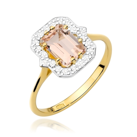 Przejdź do produktu Pierścionek zaręczynowy z żółtego złota z morganitem i diamentami 0,17ct Fire Of Love