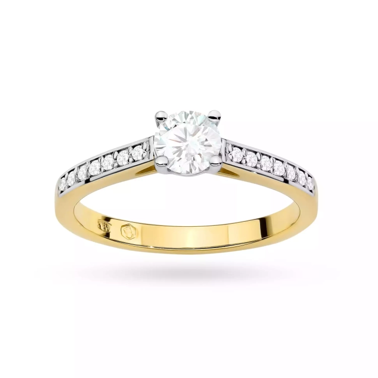 Pierścionek z żółtego złota, diament laboratoryjny 0,50ct
