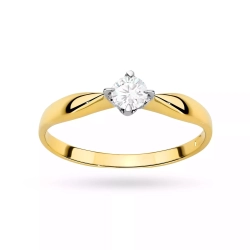 Pierścionek z żółtego złota, diament laboratoryjny 0,15ct