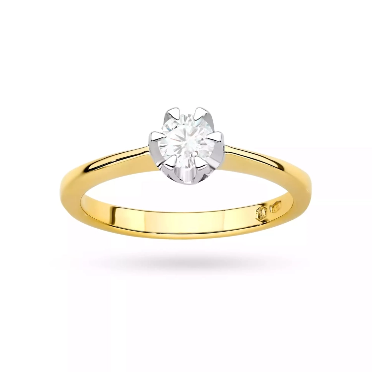Pierścionek z żółtego złota, diament laboratoryjny 0,40ct