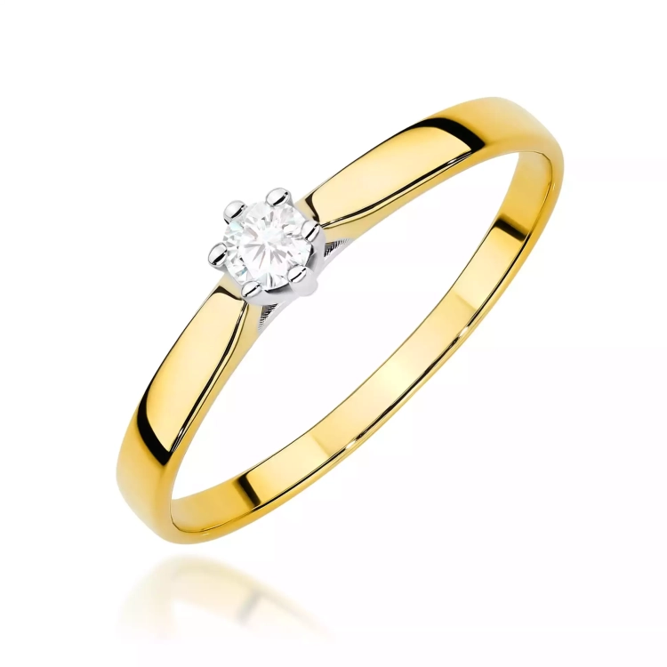 Pierścionek z żółtego złota, diament laboratoryjny 0,10ct
