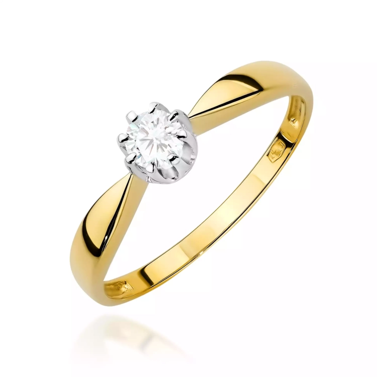Pierścionek z żółtego złota, diament laboratoryjny 0,15ct