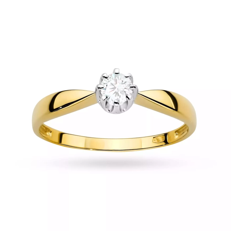 Pierścionek z żółtego złota, diament laboratoryjny 0,15ct