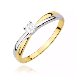 Pierścionek z żółtego złota, diament laboratoryjny 0,10ct