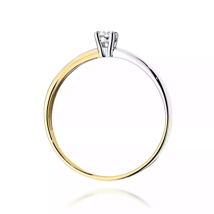 Pierścionek z żółtego złota, diament laboratoryjny 0,10ct
