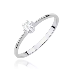 Pierścionek z białego złota, diament laboratoryjny 0,10ct