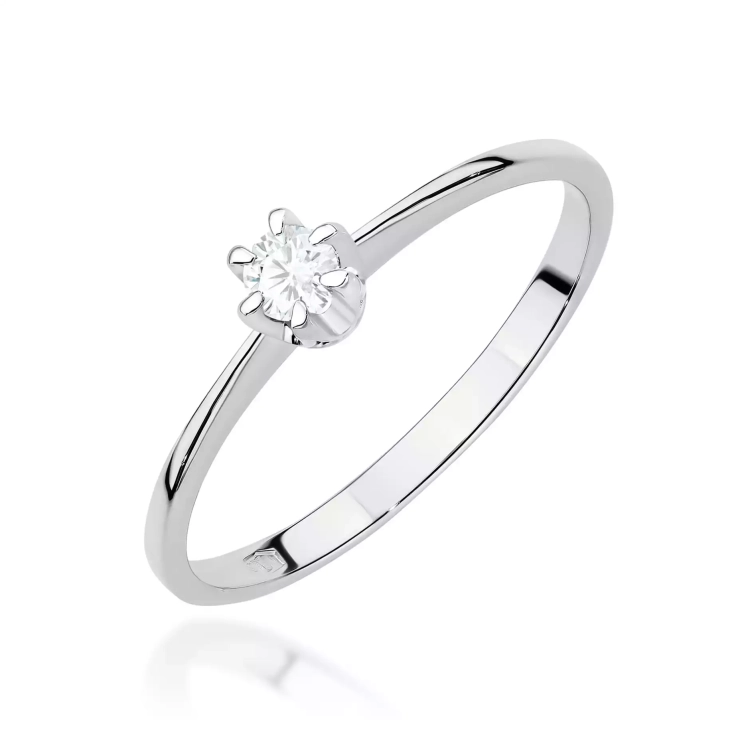 Pierścionek z białego złota, diament laboratoryjny 0,10ct