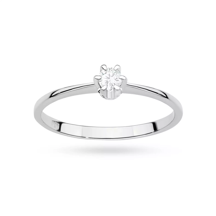 Pierścionek z białego złota, diament laboratoryjny 0,10ct