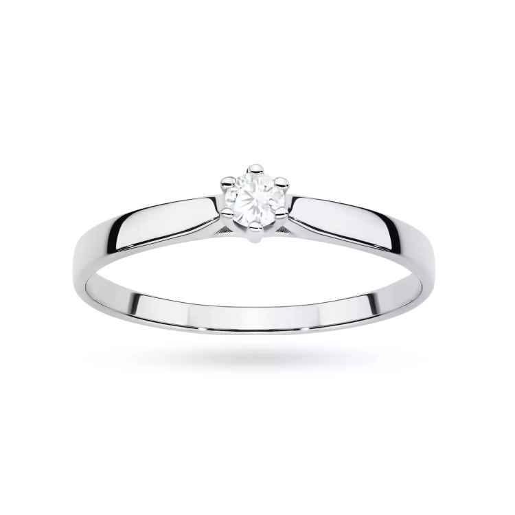 Pierścionek z białego złota, diament laboratoryjny 0,10ct