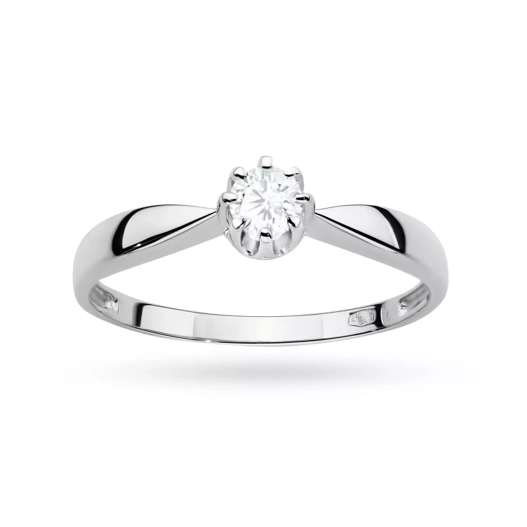 Pierścionek z białego złota, diament laboratoryjny 0,15ct