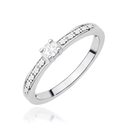 Pierścionek z białego złota, diament laboratoryjny centralny 0,08ct