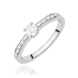 Pierścionek z białego złota, diament laboratoryjny centralny 0,20ct