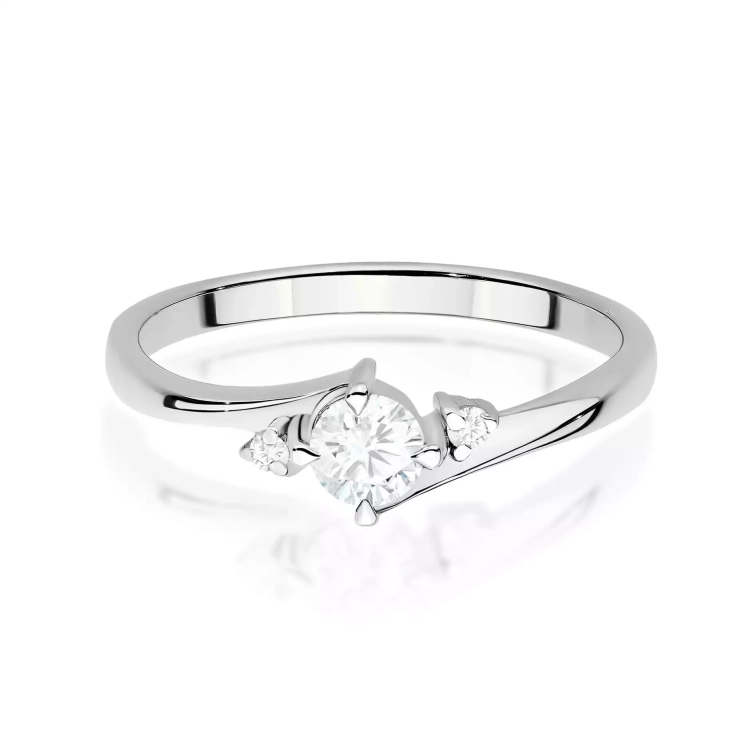 Pierścionek z białego złota, diament laboratoryjny centralny 0,25ct
