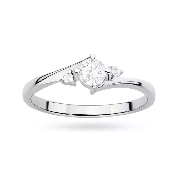 Pierścionek z białego złota, diament laboratoryjny centralny 0,25ct