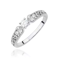 Pierścionek z białego złota, diament laboratoryjny 0,10ct