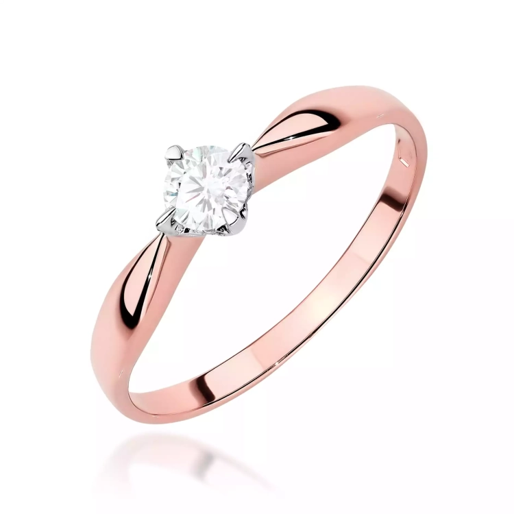 Pierścionek z różowego złota, diament laboratoryjny 0,15ct