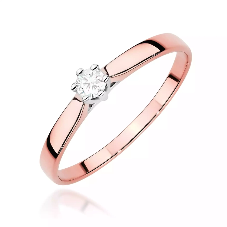 Pierścionek z różowego złota, diament laboratoryjny 0,10ct