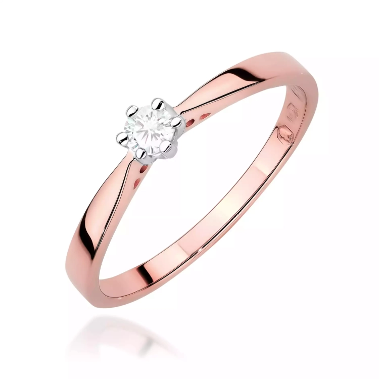 Pierścionek z różowego złota, diament laboratoryjny 0,10ct
