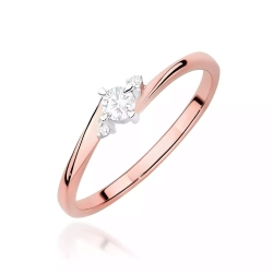 Pierścionek z różowego złota, diament laboratoryjny centralny 0,10ct