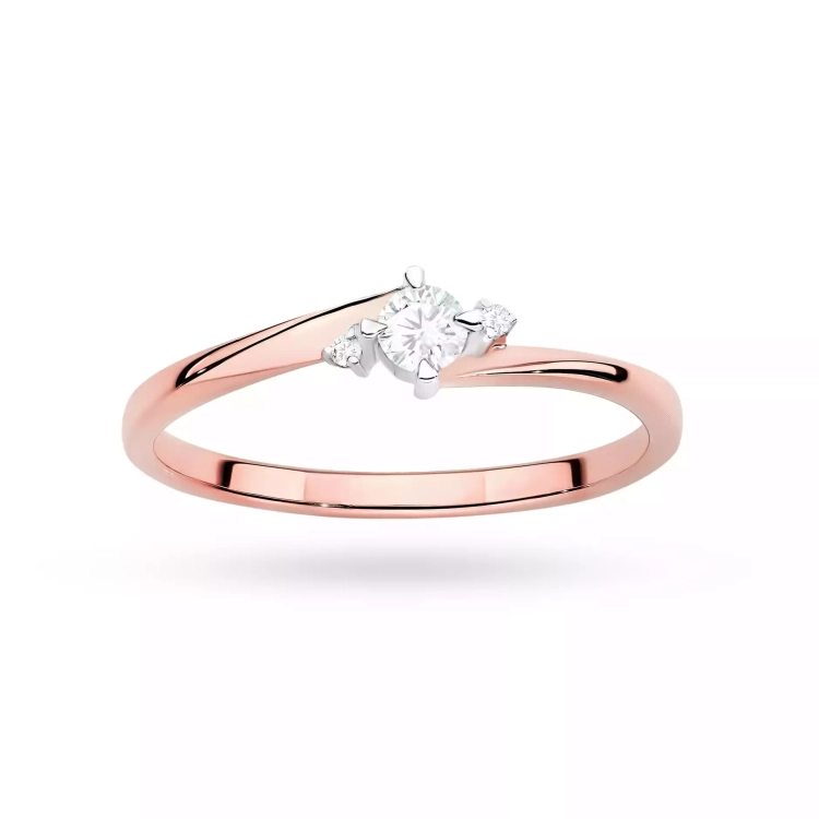 Pierścionek z różowego złota, diament laboratoryjny centralny 0,10ct