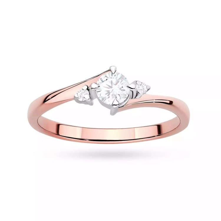 Pierścionek z różowego złota, diament laboratoryjny centralny 0,25ct