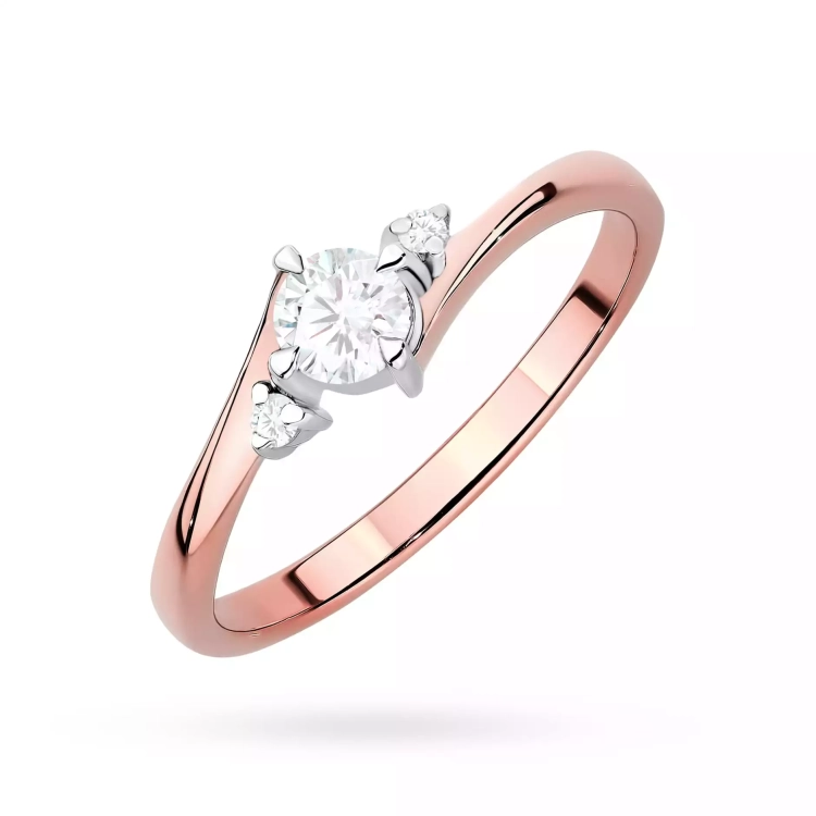 Pierścionek z różowego złota, diament laboratoryjny centralny 0,25ct