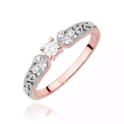 Pierścionek z różowego złota, diament laboratoryjny 0,10ct