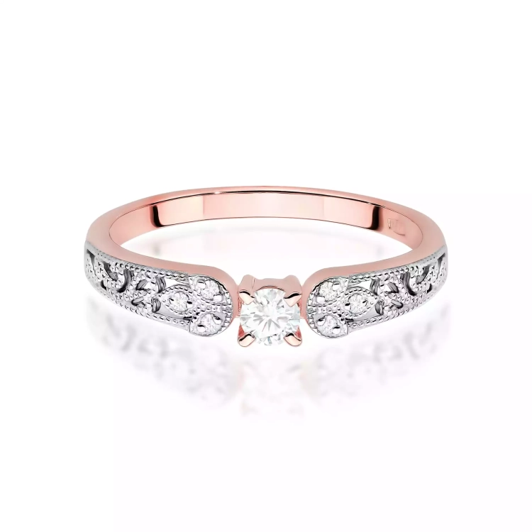 Pierścionek z różowego złota, diament laboratoryjny 0,10ct