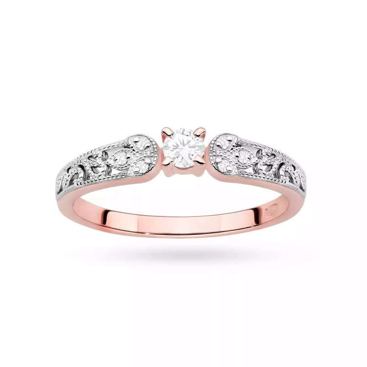 Pierścionek z różowego złota, diament laboratoryjny 0,10ct