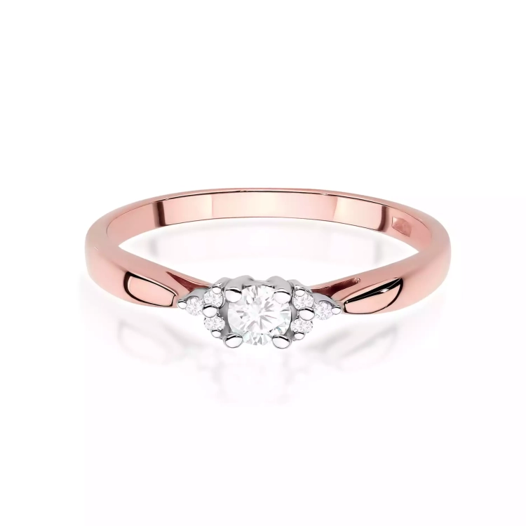 Pierścionek z różowego złota, diament laboratoryjny 0,10ct