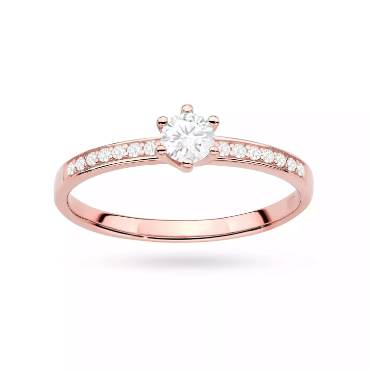 Pierścionek z różowego złota, diament laboratoryjny centralny 0,25ct