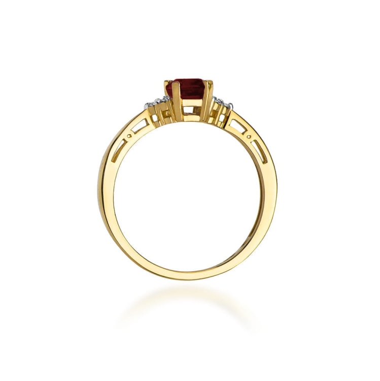 Pierścionek zaręczynowy z żółtego złota z granatem i diamentami 0,03ct Fire Of Love