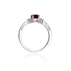 Pierścionek zaręczynowy z białego złota z granatem i diamentami 0,03ct Fire Of Love