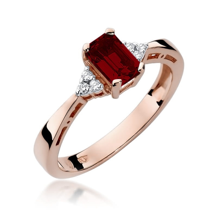 Pierścionek zaręczynowy z różowego złota z granatem i diamentami 0,03ct Fire Of Love