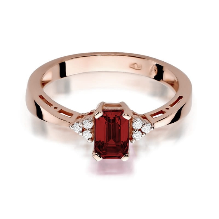 Pierścionek zaręczynowy z różowego złota z granatem i diamentami 0,03ct Fire Of Love