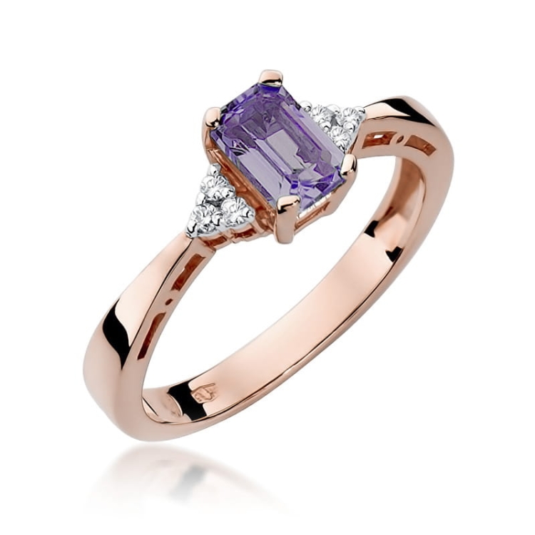Pierścionek zaręczynowy z różowego złota z ametystem i diamentami 0,03ct Fire Of Love