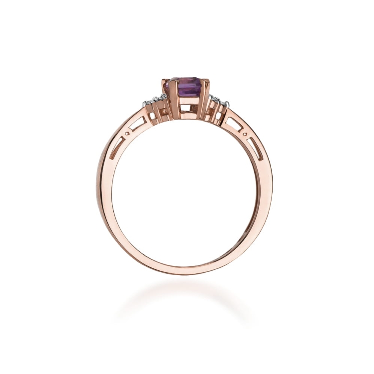Pierścionek zaręczynowy z różowego złota z ametystem i diamentami 0,03ct Fire Of Love