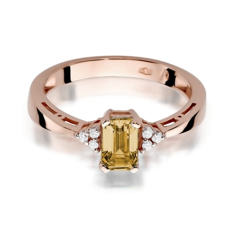 Przejdź do produktu Pierścionek zaręczynowy z różowego złota z cytrynem i diamentami 0,03ct Fire Of Love