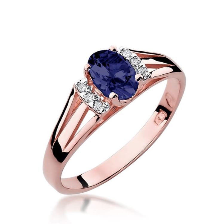 Pierścionek zaręczynowy z różowego złota z szafirem i diamentami 0,05ct Fire Of Love