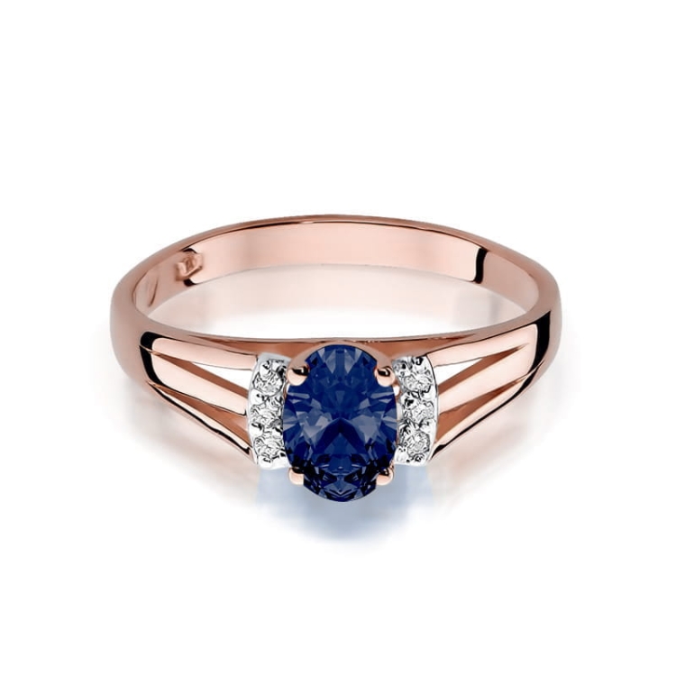 Pierścionek zaręczynowy z różowego złota z szafirem i diamentami 0,05ct Fire Of Love